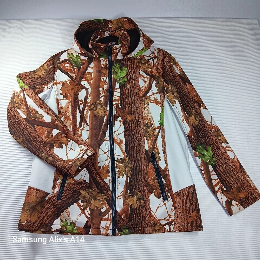 Aqua Stop Camo Jacket Adult L Woodland Foliage Softshell‎ Hooded Winbreaker